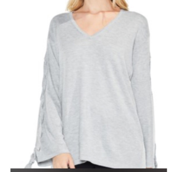 Vince Camuto Lace Up Bell Sleeve Gray Sweater - Picture 6 of 6